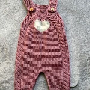 SHEIN Pink Knit Overalls with Heart Design
